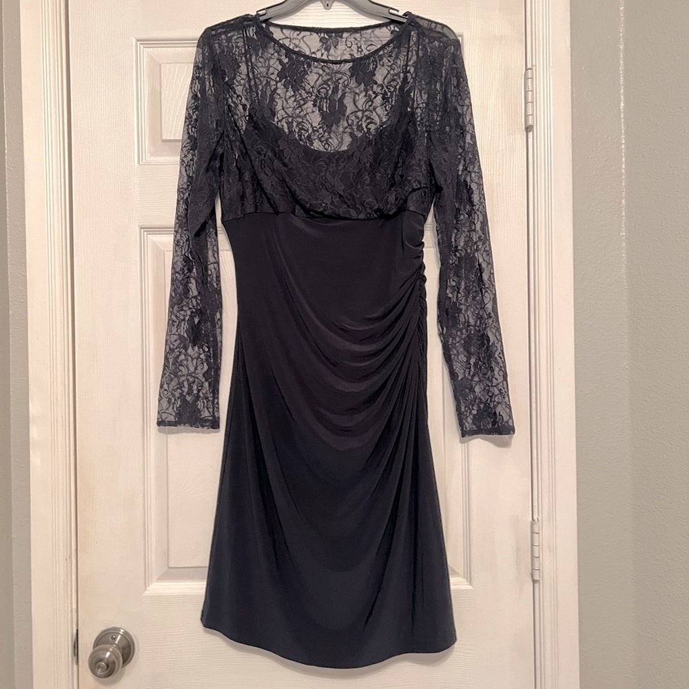 Lace top dress with side ruching